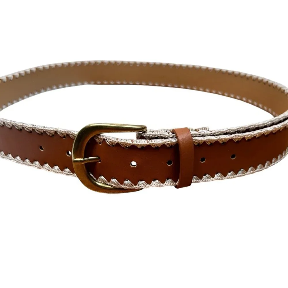 Vegan Leather Stitched Belt Boho Western Festival
